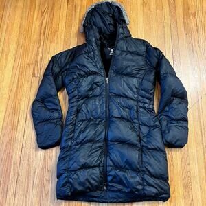 Mountain Hardware Coat Womens Small Down Hooded Long Black Puffer Jacket